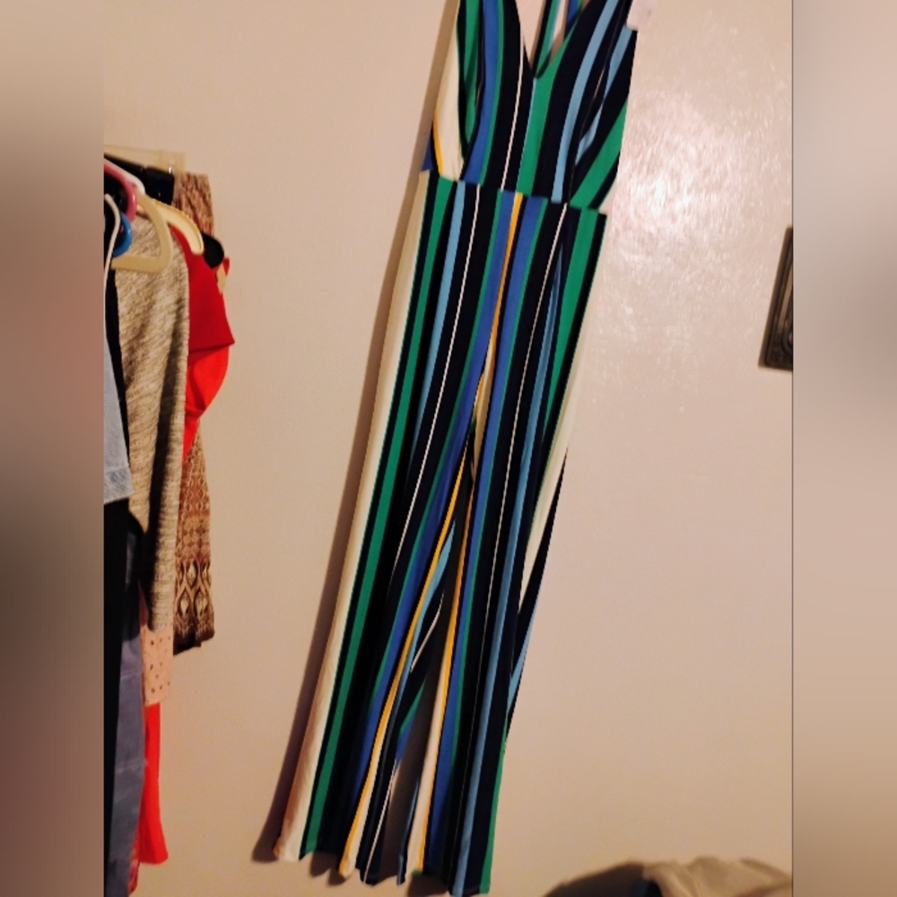 Poof! Blue and Green Striped Jumpsuit
